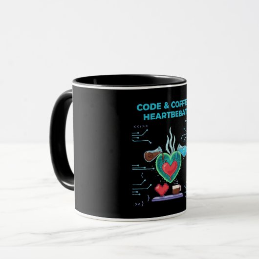 Code & Coffee Herzschlag | Lustiger Geek Programmi Tasse (Vorderseite Links)