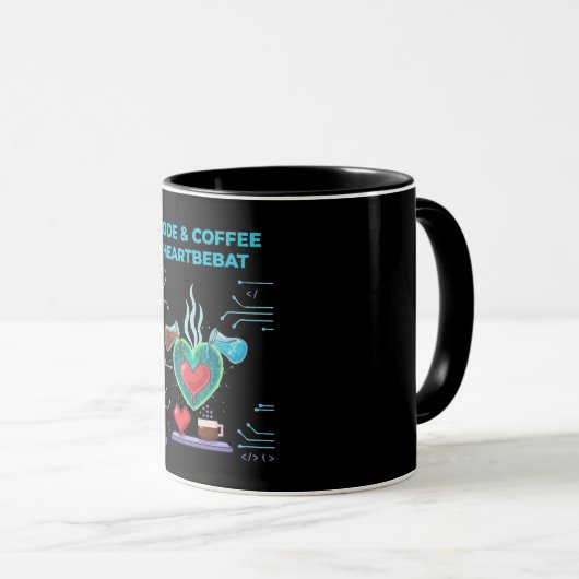 Code & Coffee Herzschlag | Lustiger Geek Programmi Tasse (VorderseiteRechts)