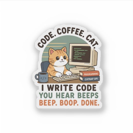 Code Coffee Katze Programmierer Humor Illustration Aufkleber (Vorderseite)