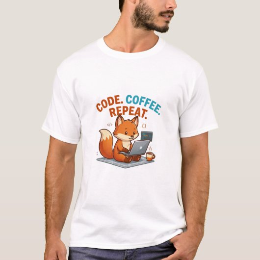 Code Coffee Repeat T-Shirt | Süßer Fuchs Programmi (Vorderseite)