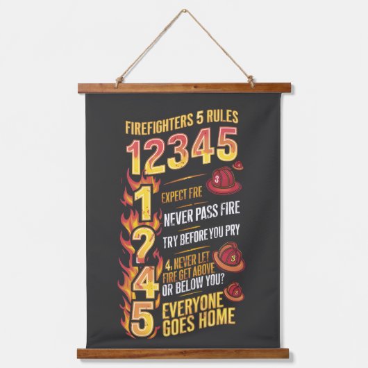 Code der Feuerwehrleute: Regeln des Mutes Wandteppich Mit Holzrahmen (Vorderseite)