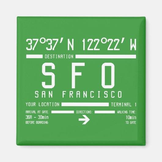 Code des Flughafens San Francisco Magnet (Vorne)