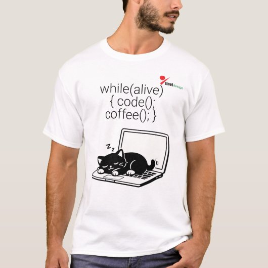 Code Kaffee Wiederholen Katze T-Shirt (Vorderseite)