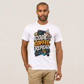 Code Kaffee Wiederholen T-Shirt (Vorne ganz)