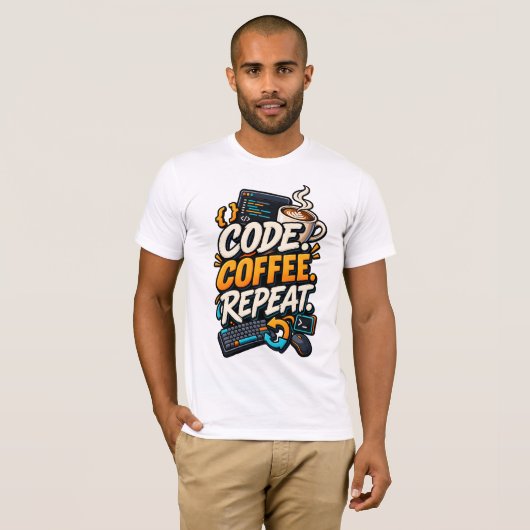 Code Kaffee Wiederholen T-Shirt (Vorne ganz)