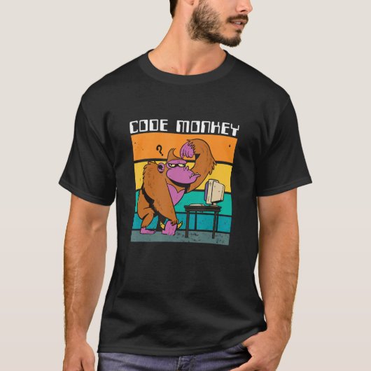 Code Monkey Gorilla Retro Coding Coder PC Nerd Gee T-Shirt (Vorderseite)