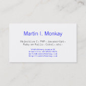 Code Monkey Javascript Visitenkarte (Rückseite)