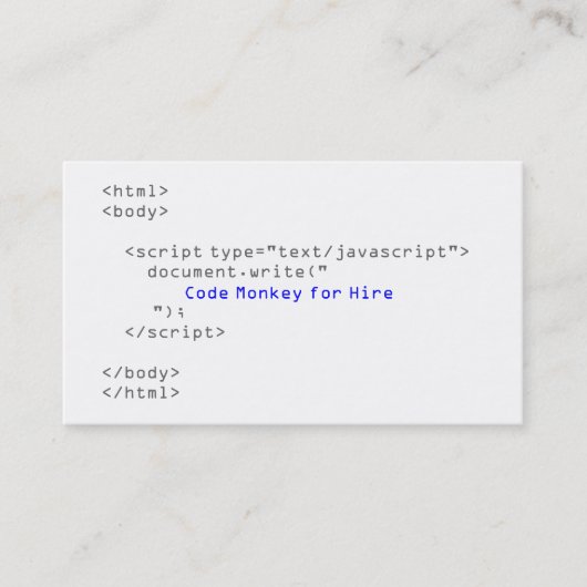 Code Monkey Javascript Visitenkarte (Vorderseite)
