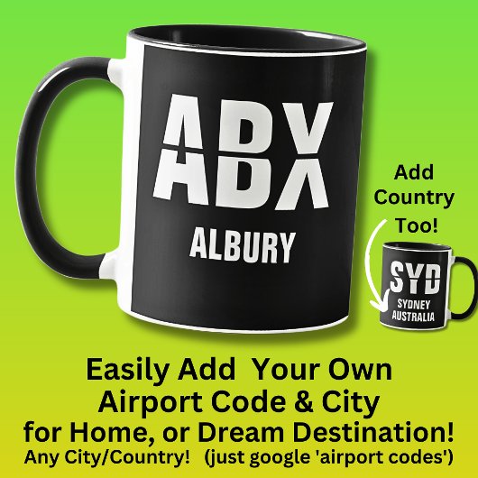 Code & Stadt hinzufügen - Flughafencode ABX ALBURY Tasse