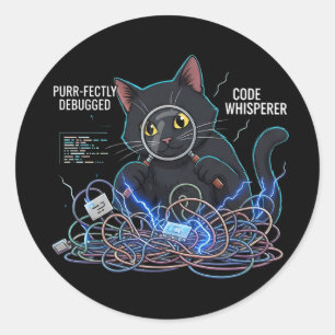 Code Whisperer Entwickler Katze Runde Schwarze Auf Runder Aufkleber