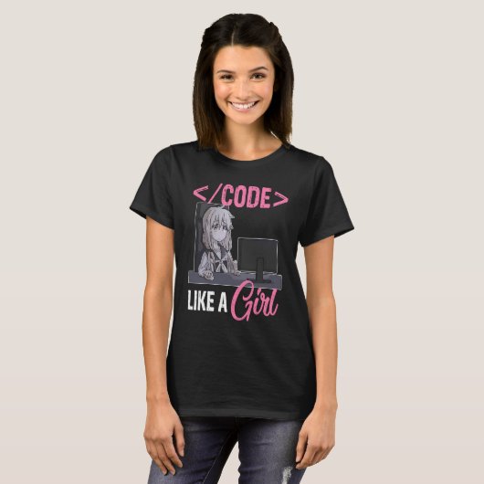 Code wie ein Girl Software Developer Coding Progra T-Shirt (Vorne ganz)