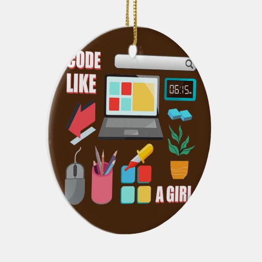 Code wie eine Girl Coder Programmiersoftware Keramik Ornament (Rechts)