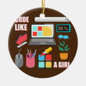 Code wie eine Girl Coder Programmiersoftware Keramik Ornament (Vorne)