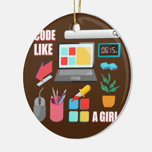 Code wie eine Girl Coder Programmiersoftware Keramik Ornament (Links)