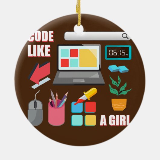 Code wie eine Girl Coder Programmiersoftware Keramik Ornament (Hinten)