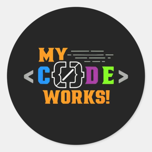 Code works funny programmer coding softwareCode wo Runder Aufkleber (Vorderseite)