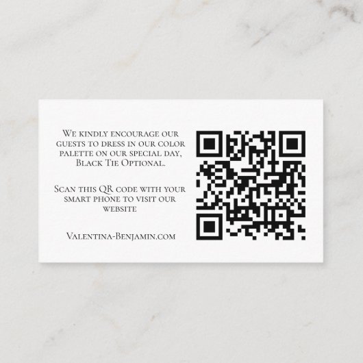 Codenummer für Hochzeitskleidung QR-Code Begleitkarte (Rückseite)
