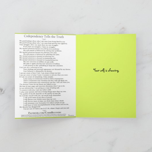 Codependency sagt der Wahrheits-Erholungs-Karte Karte (Innenseite)