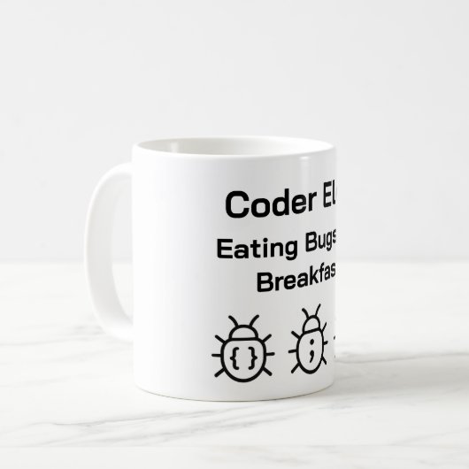 Coder Coffee Tasse - Essbugs zum Frühstück (Vorderseite Links)