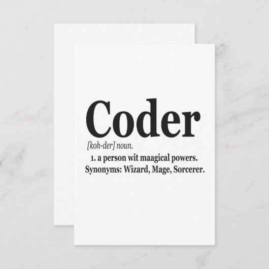 Coder Definition Funny Niedlich Computer Nerd Gesc Dankeskarte (Vorne/Hinten)