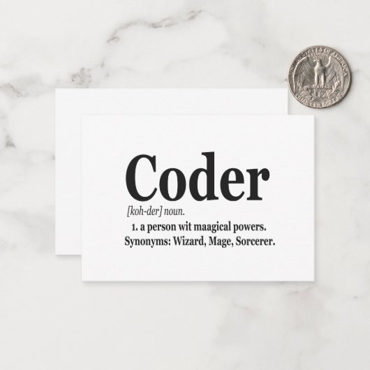 Coder Definition Funny Niedlich Computer Nerd Gesc Mitteilungskarte (Vorderseite/Rückseite Beispiel)