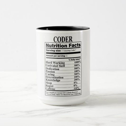 Coder Nutrition Fakten Tasse (Zentrum)