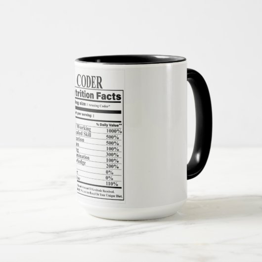 Coder Nutrition Fakten Tasse (VorderseiteRechts)