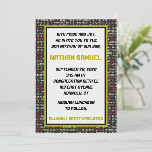 Coder Party Bar Mitzvah Einladung (Stehend Vorderseite)