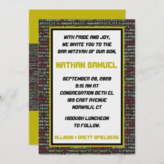 Coder Party Bar Mitzvah Einladung (Vorne/Hinten)
