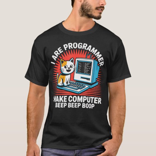 Coder Programmierer Katze Computer T-Shirt (Vorderseite)