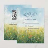 Codescore Meadow Floral QR Code Hochzeit RSVP Karte (Vorne/Hinten)