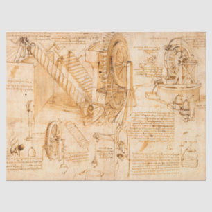 Codex Atlanticus, hydraulische Maschinen von da Vi Seidenpapier