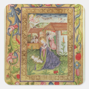 Codex Ser Nov 2599 f. 39v Die Geburt Christi Quadratischer Aufkleber