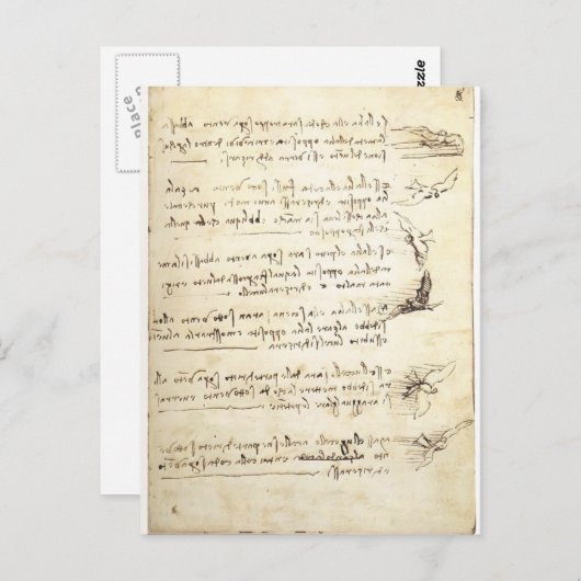 Codex über den Vogelflug von Leonardo da Vinci Postkarte (Vorne/Hinten)