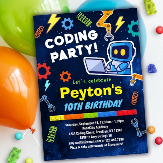 Coding Birthday Party Einladung für Kinder