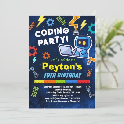 Coding Birthday Party Einladung für Kinder (Stehend Vorderseite)