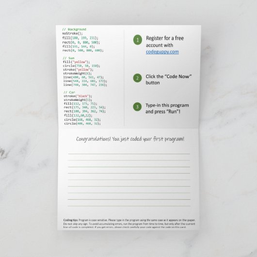 Coding Card for Kids (JavaScript innen) Karte (Innenseite)