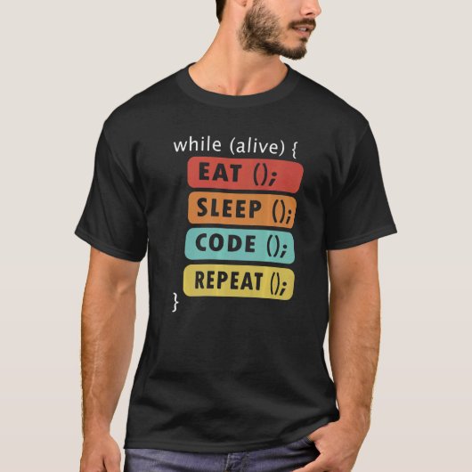 Coding-Geek Issen Schlafen Code Wiederholen Data S T-Shirt (Vorderseite)
