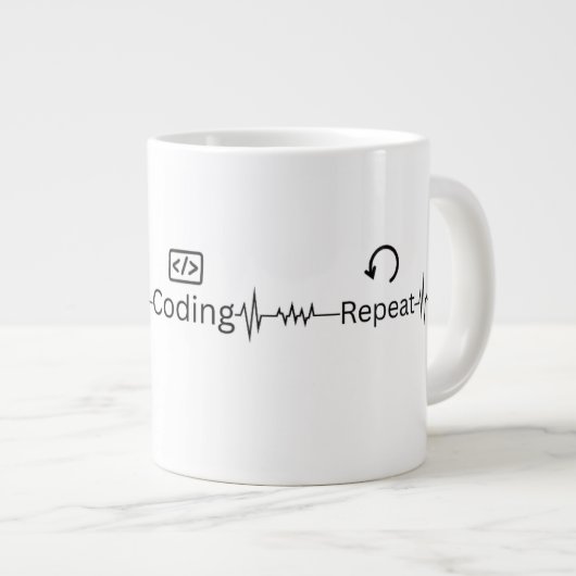 'Coding Heartbeat' Programmierer Jumbo Tasse (Vorderseite Rechts)