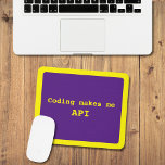 "Coding macht mich API" (Gelb auf Lila) Funny Mousepad<br><div class="desc">Liebe du zu programmieren? Will du,  die Maus auf ein neues Pad Leckerei? Wenn Sie beide mit Ja beantwortet haben,  dann ist dieses Mauspad definitiv für Sie! Mit dem Text "Coding macht mich API" in gelb auf einem lila Hintergrund ist dies das ideale Geschenk für jeden Kodierer!</div>