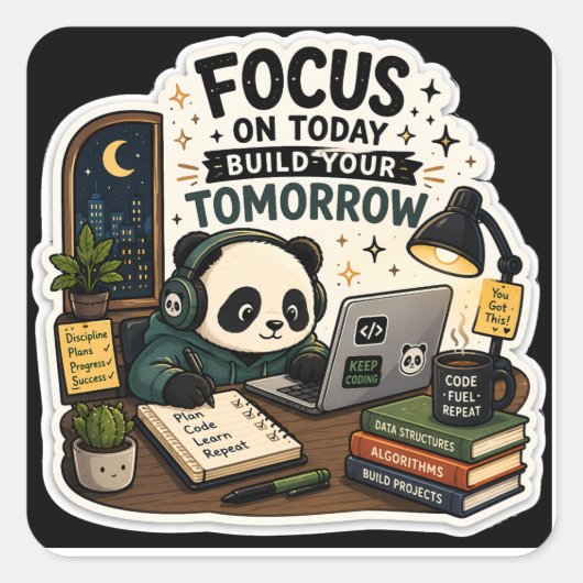 Coding Panda Aufkleber | Konzentriere dich auf Heu (Vorderseite)