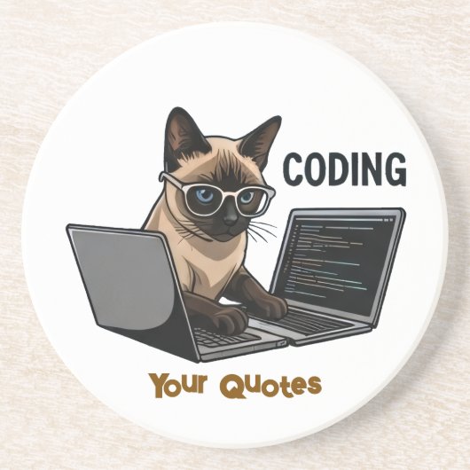 Coding Siamese Cat Cartoon Getränkeuntersetzer (Vorne)