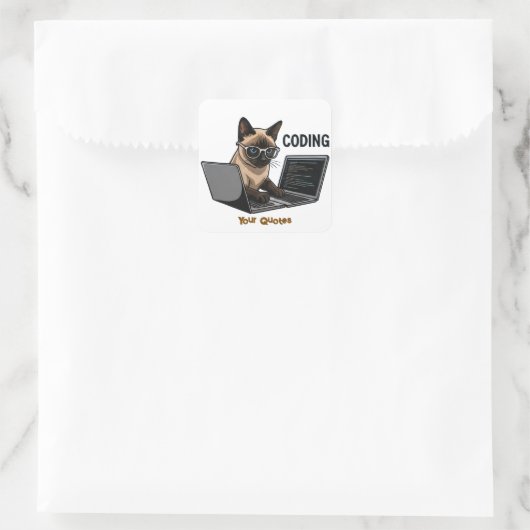 Coding Siamese Cat Cartoon Quadratischer Aufkleber (Tasche)