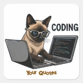 Coding Siamese Cat Cartoon Quadratischer Aufkleber (Vorderseite)