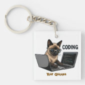 Coding Siamese Cat Cartoon Schlüsselanhänger (Vorderseite)