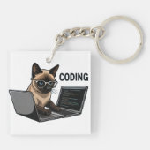 Coding Siamese Cat Cartoon Schlüsselanhänger (Rückseite)
