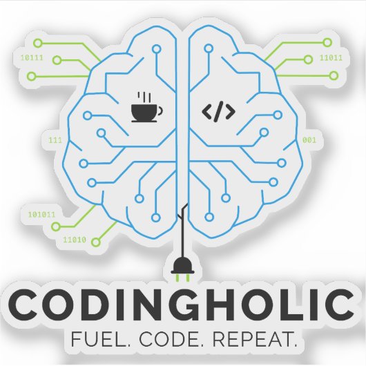 Codingholic Tech Brain Programmer Aufkleber (Vorderseite)