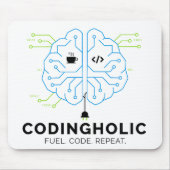Codingholic Tech Brain Programmer | Developer Gift Mousepad (Vorne)