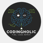 Codingholic Tech Brain Programmer Dunkel  Runder Aufkleber (Vorderseite)