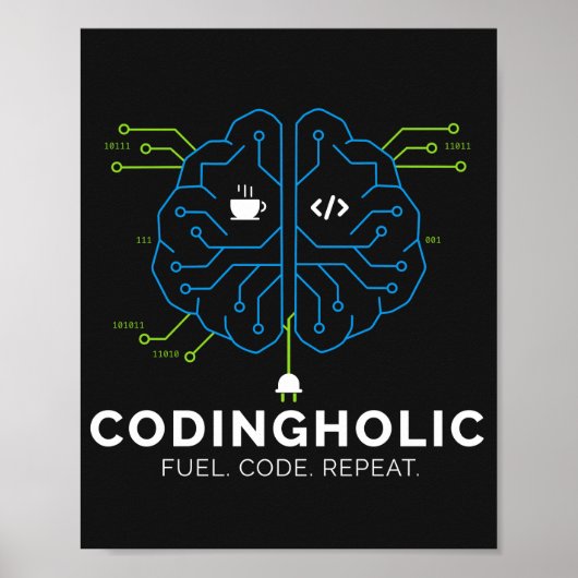 Codingholic Tech Brain Programmer Dunkelmodus Poster (Vorne)